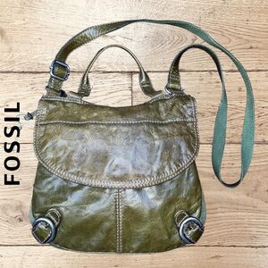 Fossil Olive Leather Crossbody Bag Saddle Bag